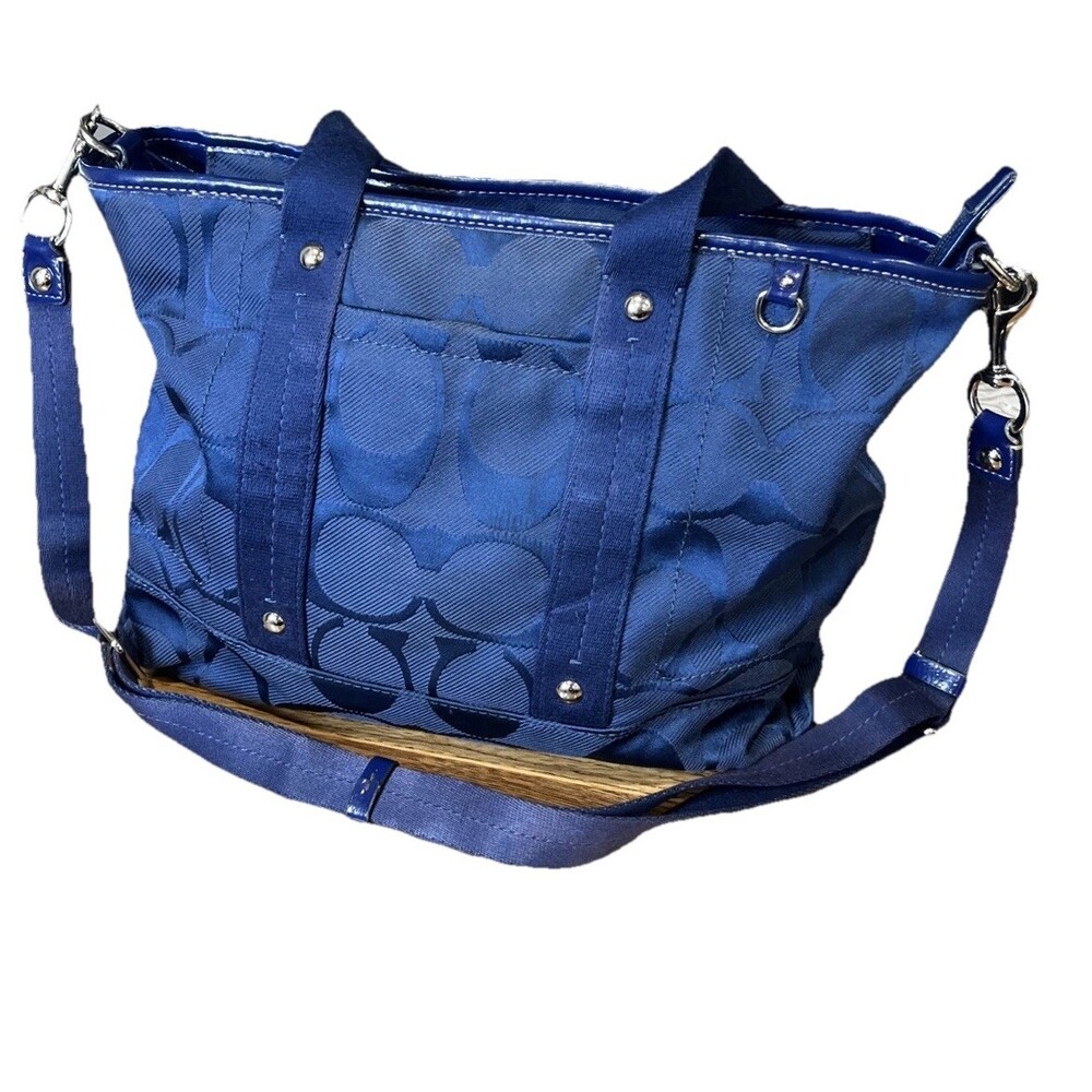 Coach (2011) Kyra Daisy Signature Navy Blue Tote Crossbody Handbag Y2K Classic